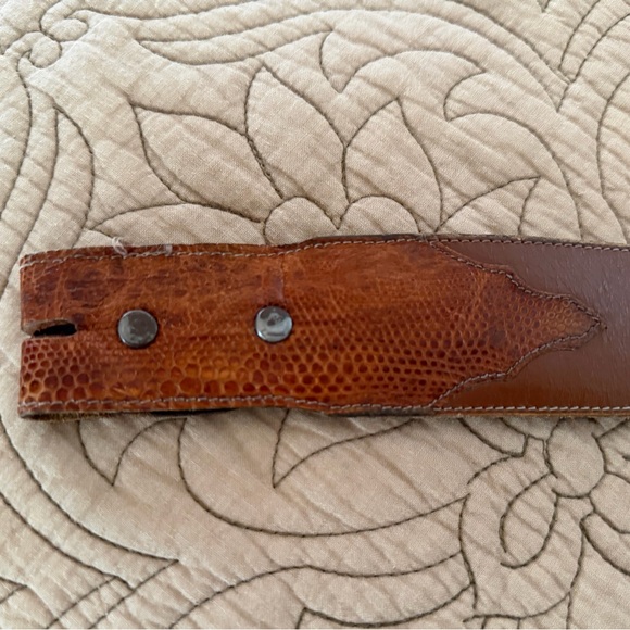 VTG Tony Lama Brown Leather & Lizard Western Belt with Silver Tip, Size 36 - Picture 3 of 13